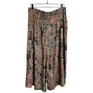 Vintage Floral Tapestry Culottes Wide Leg Capri Pants Multicolor Size 9/10 Boho